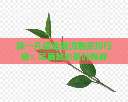 陈一凡精选普洱熟茶排行榜：品质越的茶叶推荐