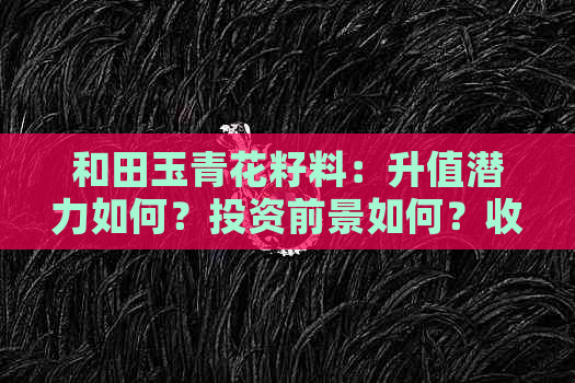 和田玉青花籽料：升值潜力如何？投资前景如何？收藏建议有哪些？