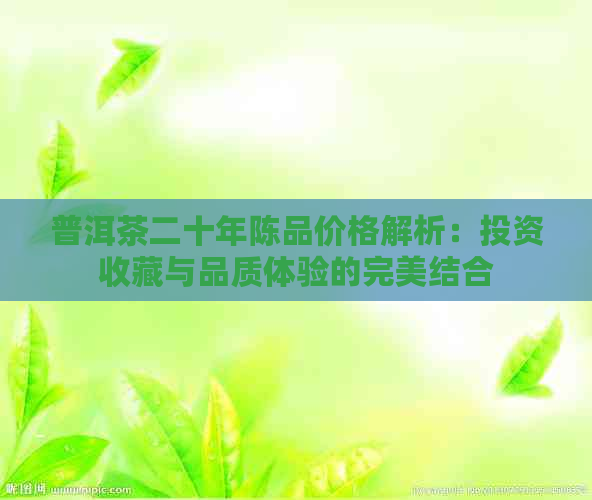 普洱茶二十年陈品价格解析：投资收藏与品质体验的完美结合