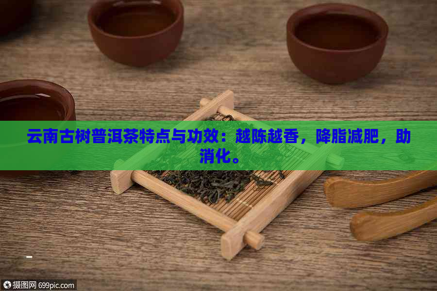 云南古树普洱茶特点与功效：越陈越香，降脂减肥，助消化。