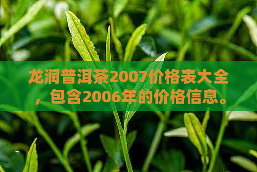 龙润普洱茶2007价格表大全，包含2006年的价格信息。