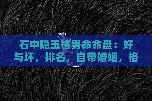 石中隐玉格男命命盘：好与坏，排名，自带婚姻，格局及大运