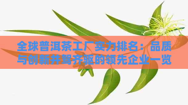 全球普洱茶工厂实力排名：品质与创新并驾齐驱的领先企业一览