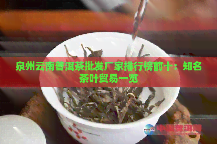 泉州云南普洱茶批发厂家排行榜前十：知名茶叶贸易一览