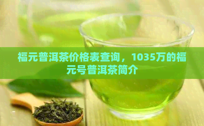 福元普洱茶价格表查询，1035万的福元号普洱茶简介