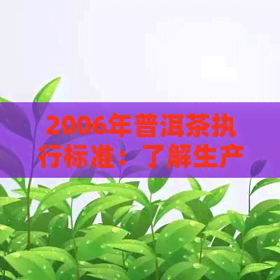 2006年普洱茶执行标准：了解生产流程与品质保障，如何选择合适的普洱茶？