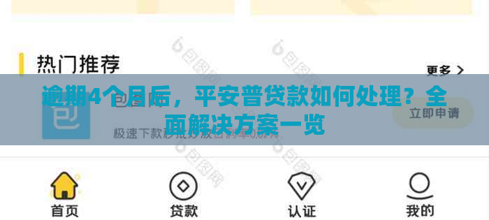 逾期4个月后，平安普贷款如何处理？全面解决方案一览