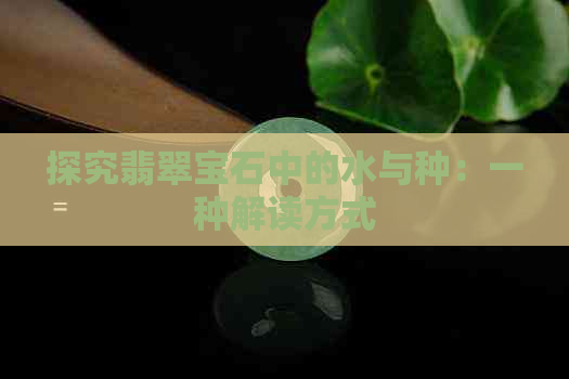 探究翡翠宝石中的水与种：一种解读方式