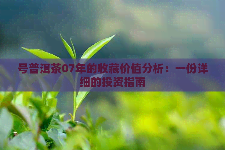 号普洱茶07年的收藏价值分析：一份详细的投资指南