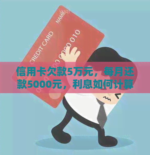 信用卡欠款5万元，每月还款5000元，利息如何计算？