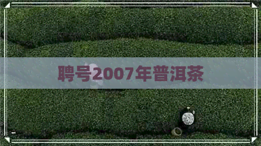 聘号2007年普洱茶