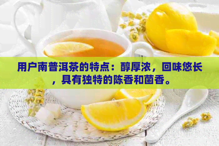 用户南普洱茶的特点：醇厚浓，回味悠长，具有独特的陈香和菌香。