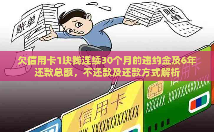 欠信用卡1块钱连续30个月的违约金及6年还款总额，不还款及还款方式解析