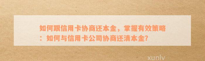 全面指南：协商还本金过程中需注意的关键事项与策略