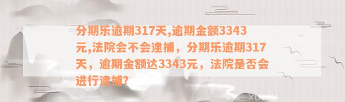 欠款317天，逾期金额高达3343元：面临何种法律后果？