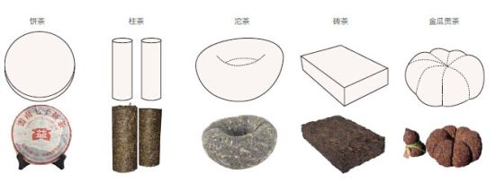 普洱茶形状多样化：饼状、沱形、砖形等，了解普洱茶叶的形态。