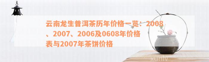 2007年普洱茶市场行情分析：价值与价格的背后故事