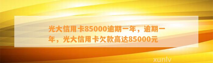 光大信用卡85000逾期一年：探讨还款策略与信用修复方法