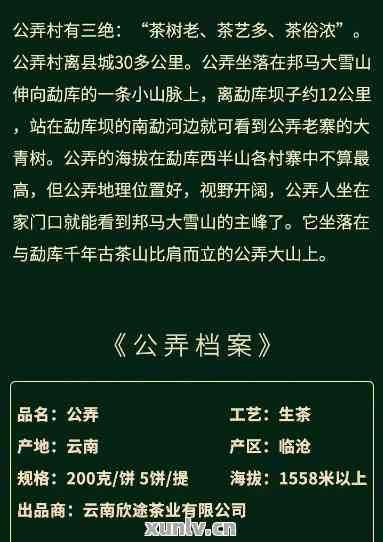 公弄普洱茶：特点、产地、价格与口感解析