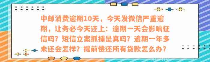 中邮消费逾期10天，今天发微信严重逾期，务必今天还上