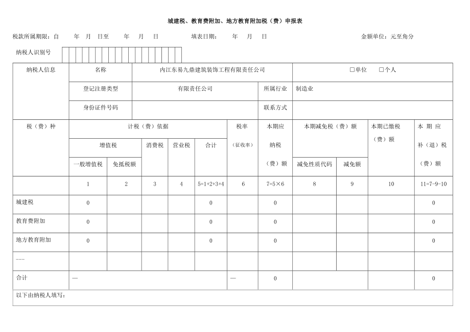 '城建税申报表填写指南：模板与增值税免抵税额处理'