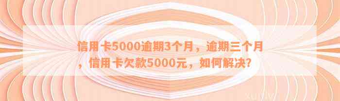 网贷5000逾期超3个月，如何处理？