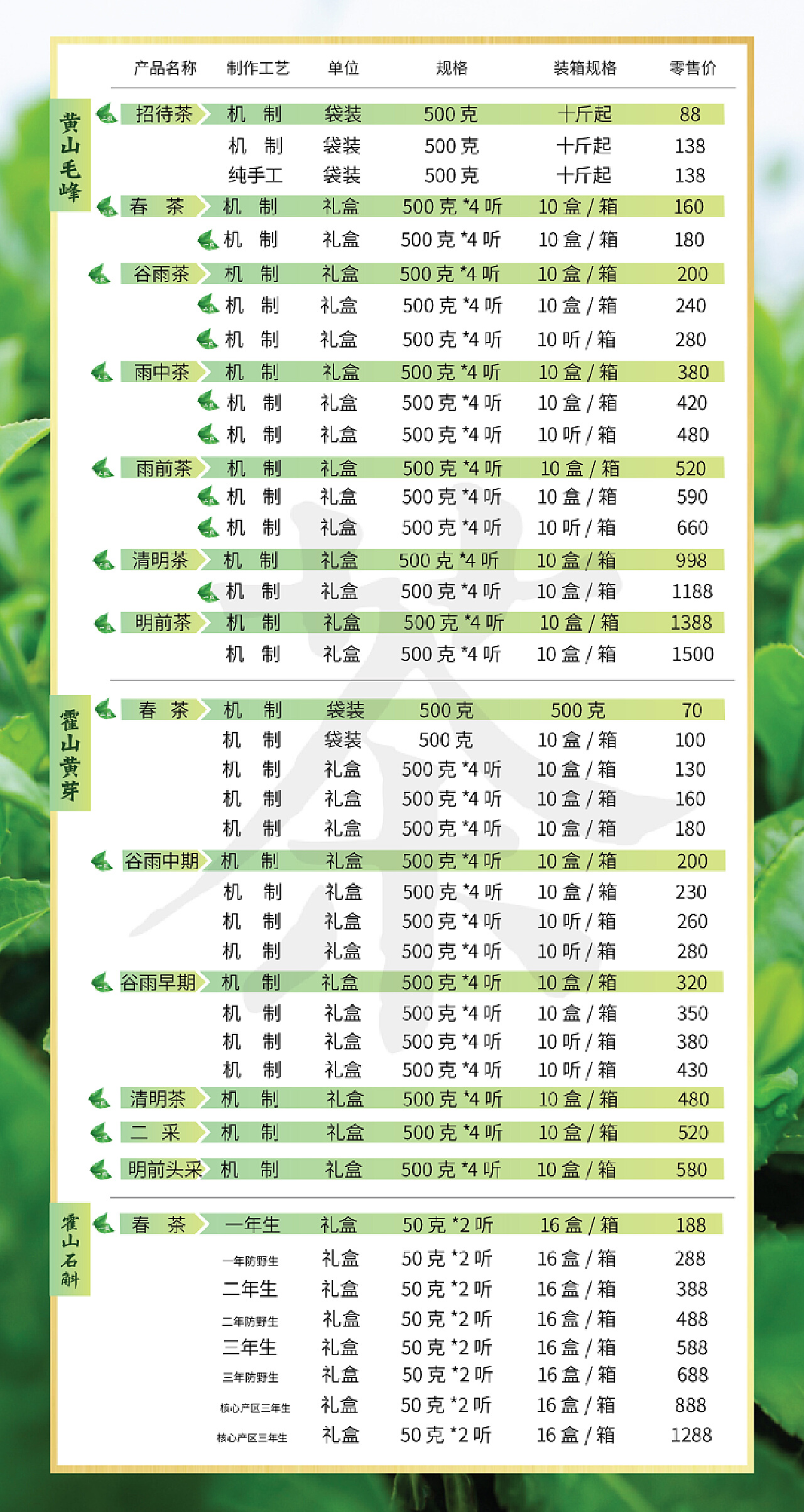 溪谷传芳茶叶全线产品价格一览表：详细解析各类茶叶的价格信息