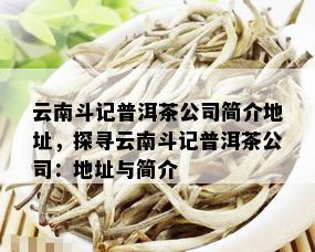 云南斗记普洱茶：一家专业生产与销售普洱茶的公司简介