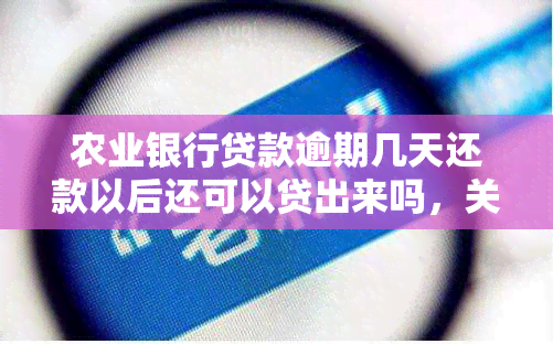 农业银行贷款逾期几天还款以后还可以贷出来吗，关于农业银行贷款：逾期还款后还能再次申请吗？