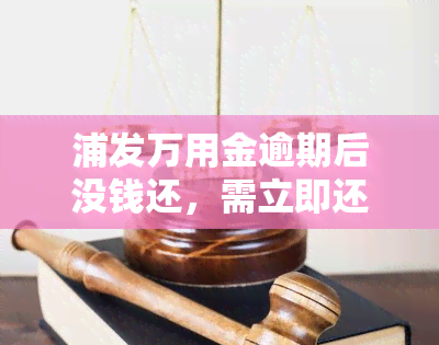 浦发万用金逾期后没钱还，需立即还款，如长时间未还可能被要求一次性结清