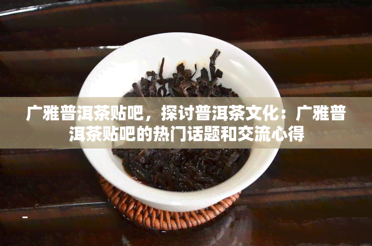 广雅普洱茶贴吧，探讨普洱茶文化：广雅普洱茶贴吧的热门话题和交流心得