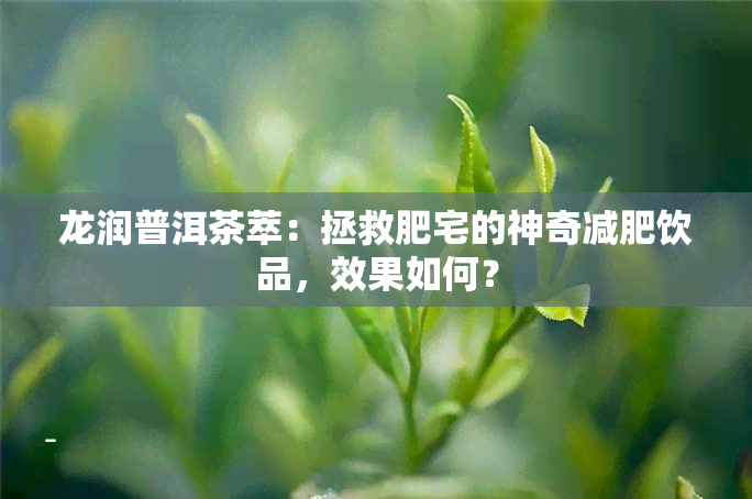 龙润普洱茶萃：拯救肥宅的神奇减肥饮品，效果如何？