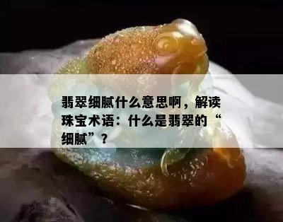 翡翠细腻什么意思啊，解读珠宝术语：什么是翡翠的“细腻”？