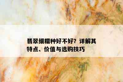 翡翠细糯种好不好？详解其特点、价值与选购技巧