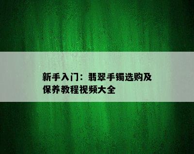 新手入门：翡翠手镯选购及保养教程视频大全