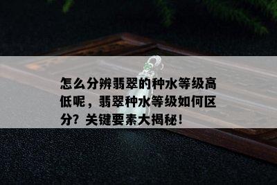 怎么分辨翡翠的种水等级高低呢，翡翠种水等级如何区分？关键要素大揭秘！