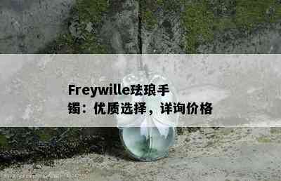 Freywille珐琅手镯：优质选择，详询价格