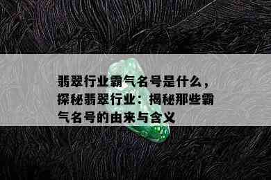 翡翠行业霸气名号是什么，探秘翡翠行业：揭秘那些霸气名号的由来与含义