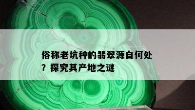 俗称老坑种的翡翠源自何处？探究其产地之谜