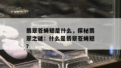 翡翠苍蝇翅是什么，探秘翡翠之谜：什么是翡翠苍蝇翅？