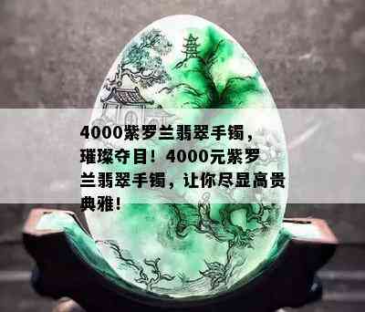 4000紫罗兰翡翠手镯，璀璨夺目！4000元紫罗兰翡翠手镯，让你尽显高贵典雅！