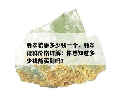 翡翠貔貅多少钱一个，翡翠貔貅价格详解：你想知道多少钱能买到吗？