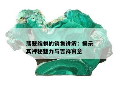 翡翠貔貅的销售讲解：揭示其神秘魅力与吉祥寓意