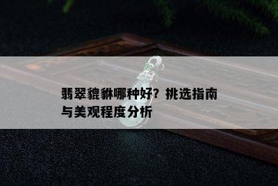 翡翠貔貅哪种好？挑选指南与美观程度分析