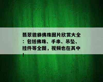 翡翠貔貅佛珠图片欣赏大全：包括佛珠、手串、吊坠、挂件等全图，视频也在其中！