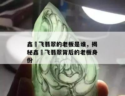 鑫劦飞翡翠的老板是谁，揭秘鑫劦飞翡翠背后的老板身份