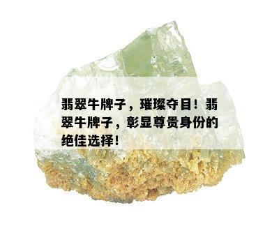 翡翠牛牌子，璀璨夺目！翡翠牛牌子，彰显尊贵身份的绝佳选择！