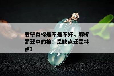 翡翠有棉是不是不好，解析翡翠中的棉：是缺点还是特点？