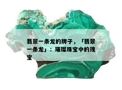 翡翠一条龙的牌子，「翡翠一条龙」：璀璨珠宝中的瑰宝