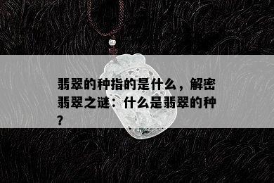 翡翠的种指的是什么，解密翡翠之谜：什么是翡翠的种？